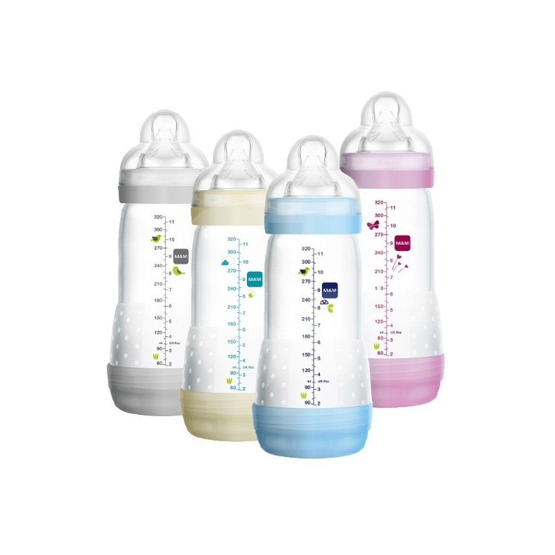 MAM Easy Start 2 Biberones Anticólico 320 ml 4 Meses + Flujo 3 - Color:  Verde y